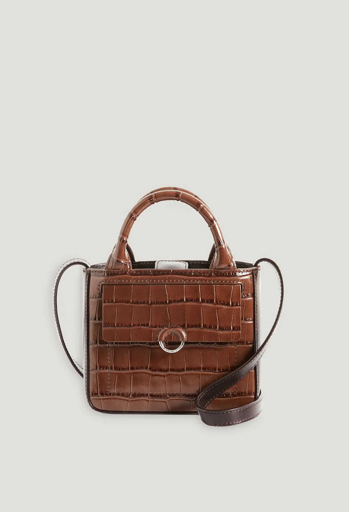 Shop Anoucko Nano Brown Embossed Leather Bag Women Crossbody Bags