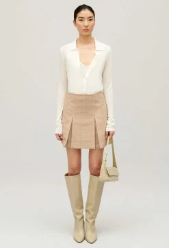 Discount Beige Checked A-Line Skirt Women Skirts And Shorts