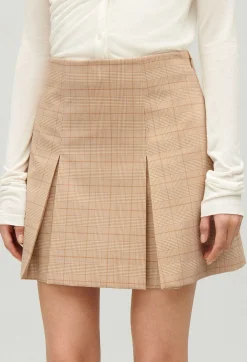 Discount Beige Checked A-Line Skirt Women Skirts And Shorts