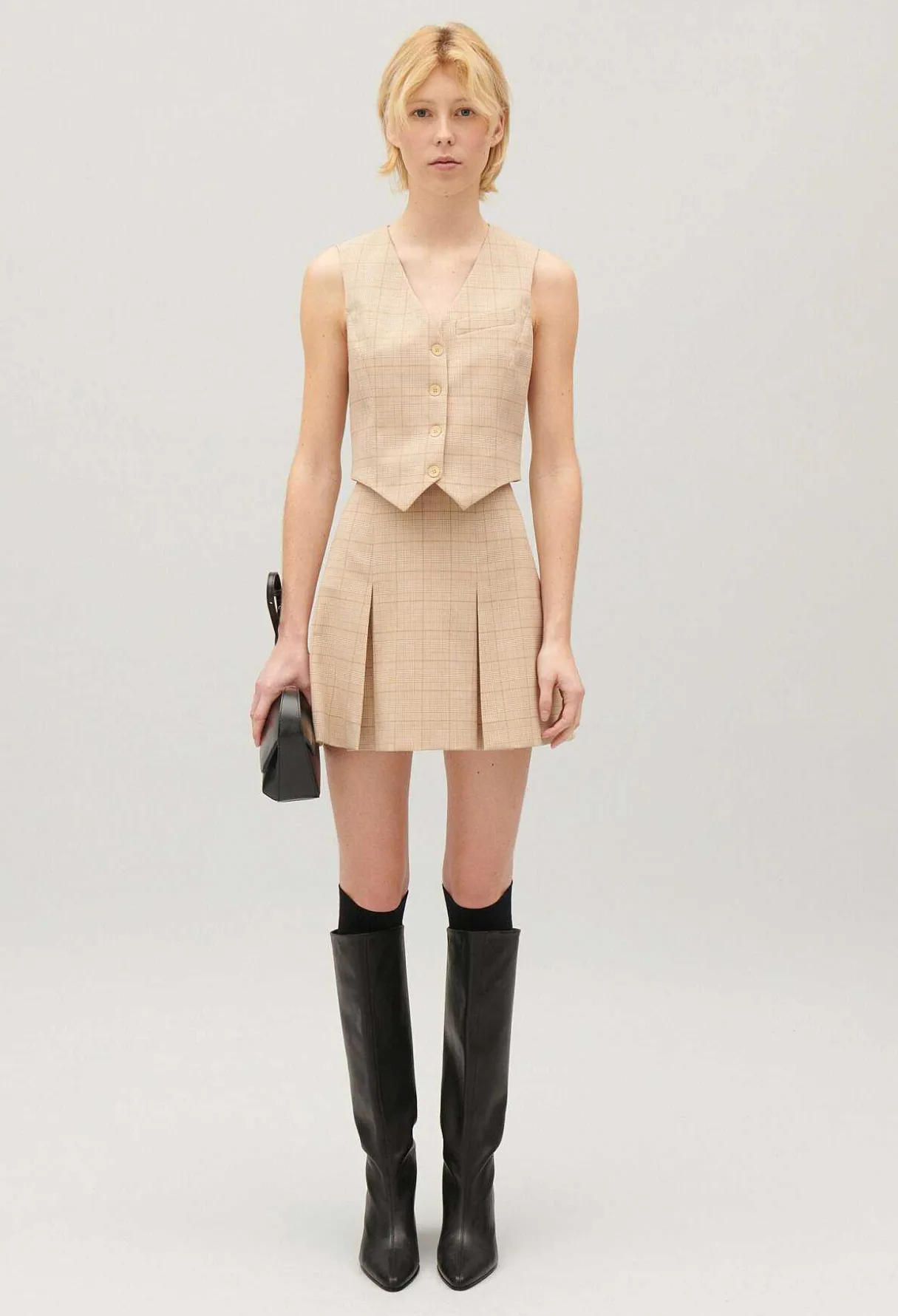 Best Beige Checked Suit Waistcoat Women Blazers