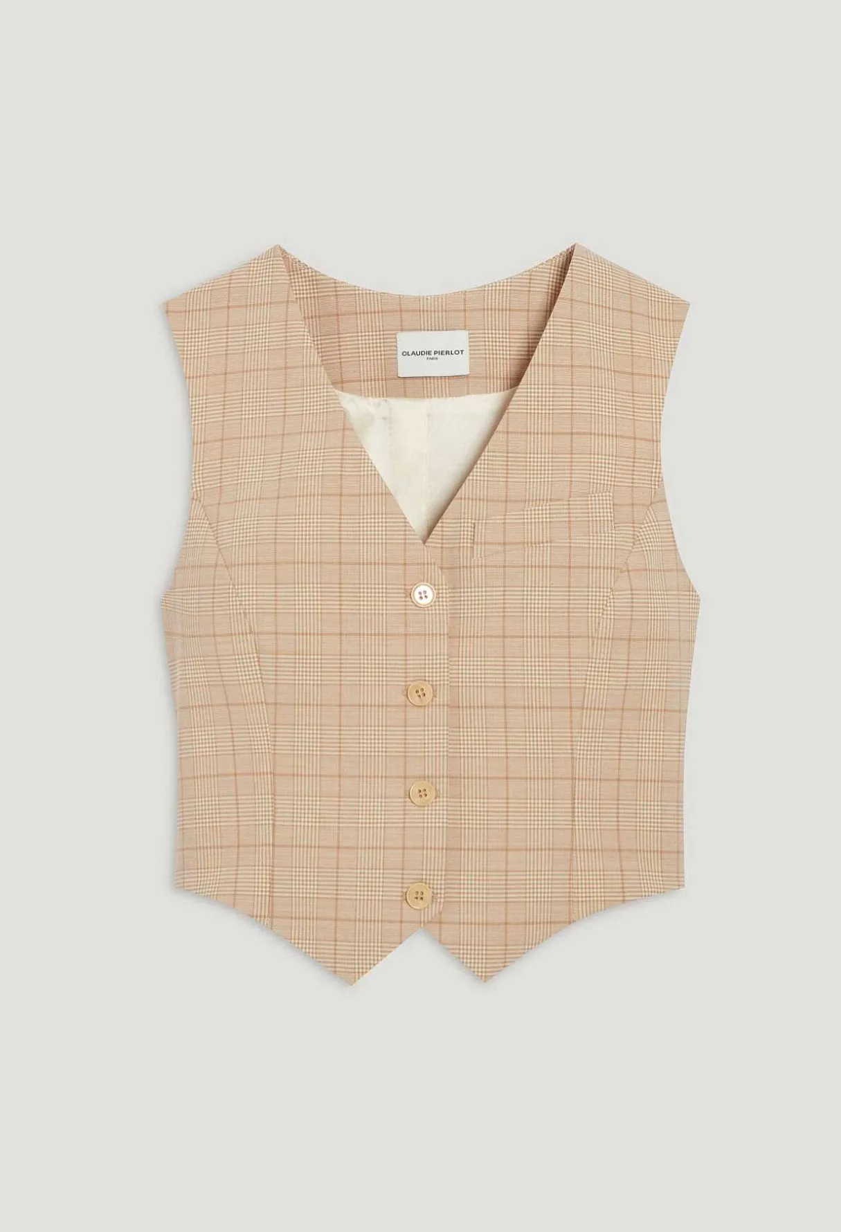 Best Beige Checked Suit Waistcoat Women Blazers