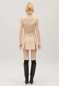Best Beige Checked Suit Waistcoat Women Blazers