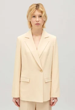 Online Beige Textured Suit Jacket Women Blazers