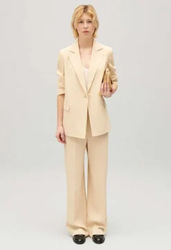 Online Beige Textured Suit Jacket Women Blazers