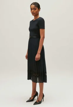 Best Black And Navy Bi-Material Dress Women Dresses