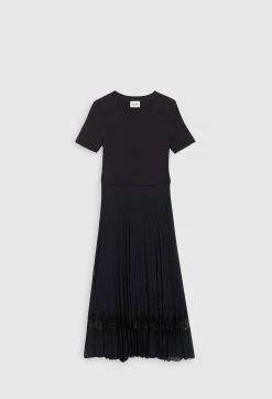 Best Black And Navy Bi-Material Dress Women Dresses