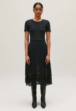 Best Black And Navy Bi-Material Dress Women Dresses