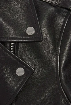 Outlet Black Grained Leather Jacket Women Jackets And Coats