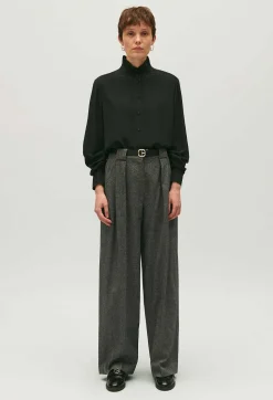 Outlet Black Silk Shirt With Victorian Collar Women Tops And Shirts