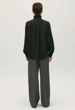Outlet Black Silk Shirt With Victorian Collar Women Tops And Shirts