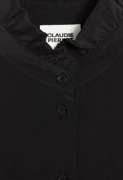 Outlet Black Silk Shirt With Victorian Collar Women Tops And Shirts
