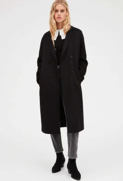 Cheap Black Straight Mid-Length Coat Women Jackets And Coats