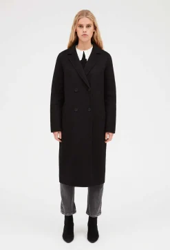 Cheap Black Straight Mid-Length Coat Women Jackets And Coats