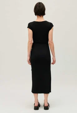 Online Black Wrap Midi Dress Women Dresses