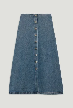 Hot Blue Denim Midi Skirt Women Skirts And Shorts