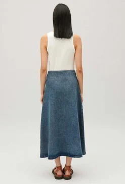 Hot Blue Denim Midi Skirt Women Skirts And Shorts