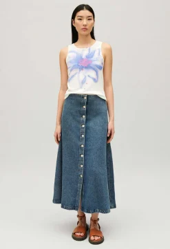 Hot Blue Denim Midi Skirt Women Skirts And Shorts