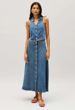 Shop Blue Denim Sleeveless Top Women Tops And Shirts