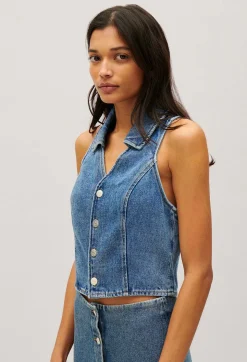 Shop Blue Denim Sleeveless Top Women Tops And Shirts