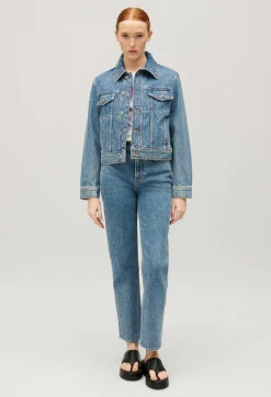 Hot Blue Straight-Leg Denim Jacket Women Jackets And Coats