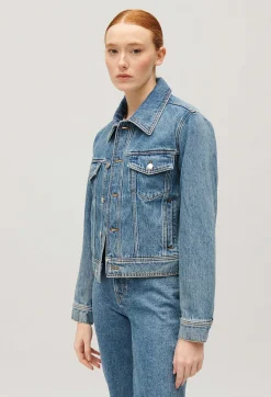Hot Blue Straight-Leg Denim Jacket Women Jackets And Coats