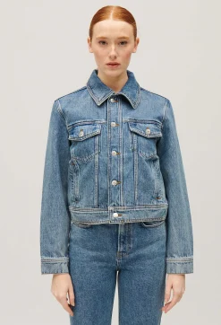 Hot Blue Straight-Leg Denim Jacket Women Jackets And Coats