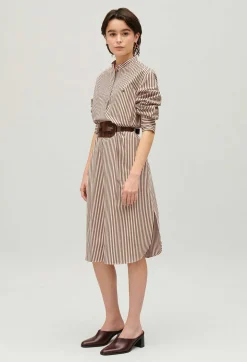 Cheap Bronze Striped Mid-Length Dress Women Dresses