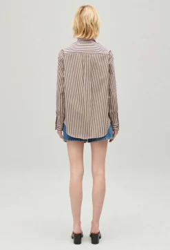 Cheap Bronze Striped Shirt Women Tops And Shirts