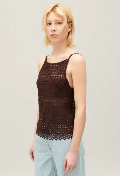 Online Brown Crochet Top Women Tops And Shirts