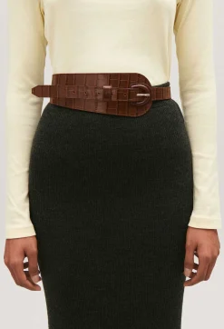 Hot Brown Embossed Leather Belt Women Belts