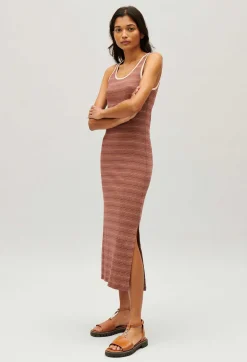 Sale Brown Stripy Knit Maxi Dress Women Dresses