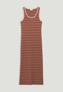 Sale Brown Stripy Knit Maxi Dress Women Dresses