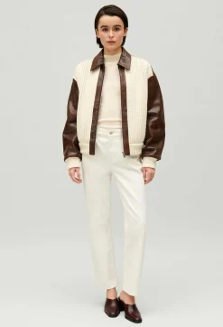 Outlet Brown Two-Tone Bomber Jacket Women Jackets And Coats