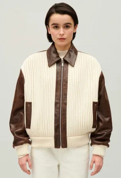 Outlet Brown Two-Tone Bomber Jacket Women Jackets And Coats