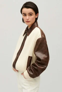 Outlet Brown Two-Tone Bomber Jacket Women Jackets And Coats