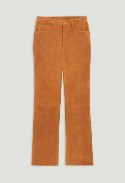 Store Dark Beige Suede Leather Trousers Women Jeans And Trousers