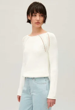 Hot Ecru Knitted Jumper With Embroidery Women Sweaters And Cardigans