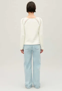 Hot Ecru Knitted Jumper With Embroidery Women Sweaters And Cardigans