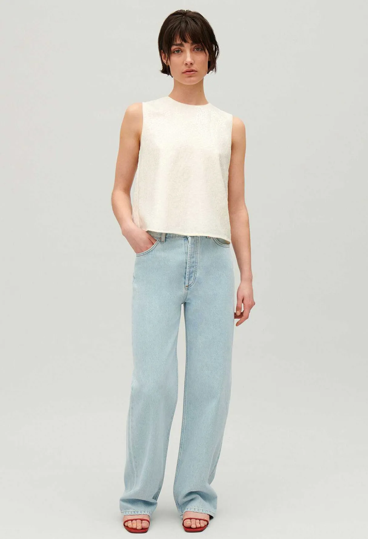 Online Ecru Sequined Sleeveless Top Women Tops And Shirts
