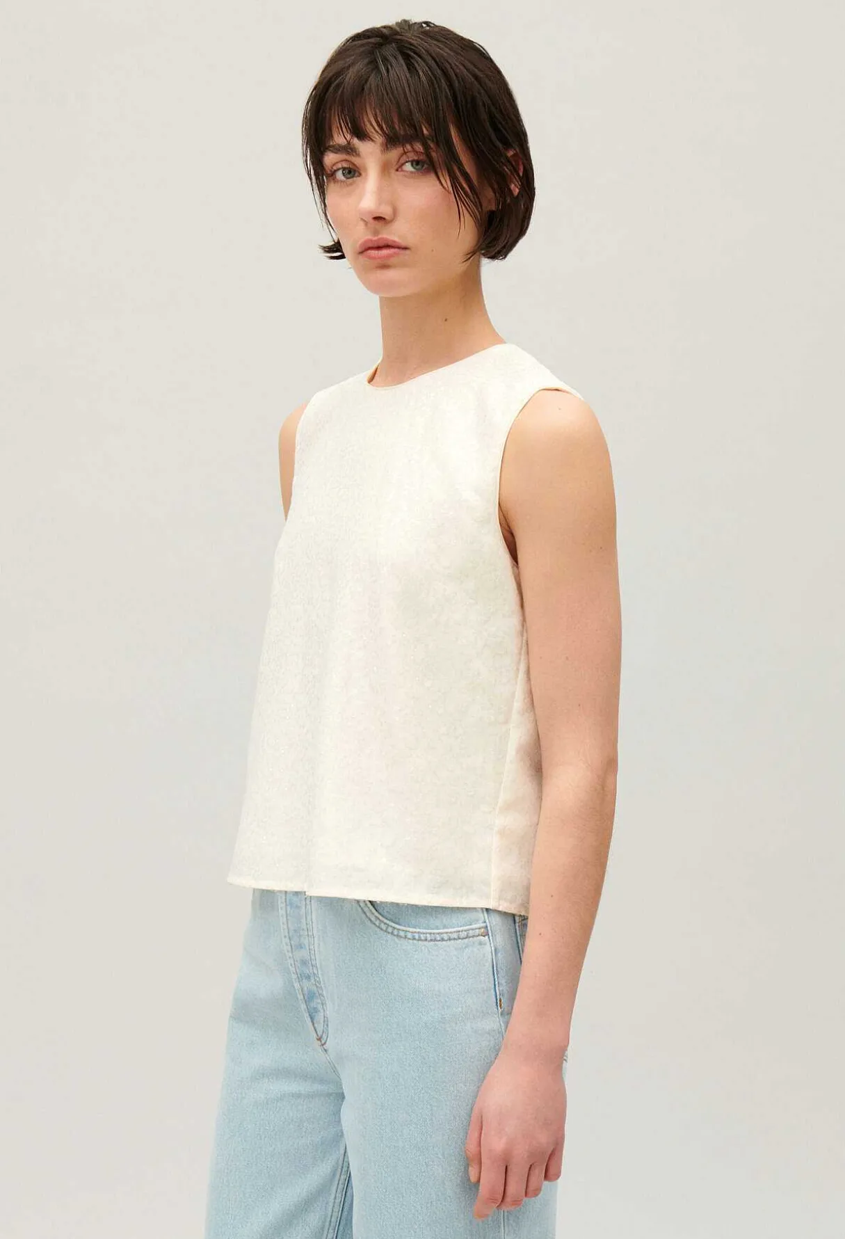 Online Ecru Sequined Sleeveless Top Women Tops And Shirts