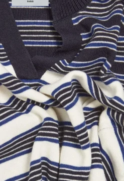 Cheap Ecru Striped Henley Neck Jumper Women Sweaters And Cardigans