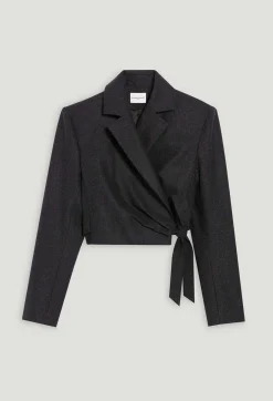 Clearance Flecked Grey Cropped Suit Jacket Women Blazers