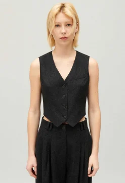 Cheap Flecked Grey Suit Waistcoat Women Blazers