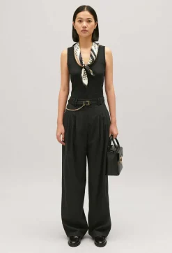 Best Sale Flecked Grey Wide-Leg Trousers Women Jeans And Trousers