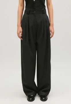 Best Sale Flecked Grey Wide-Leg Trousers Women Jeans And Trousers