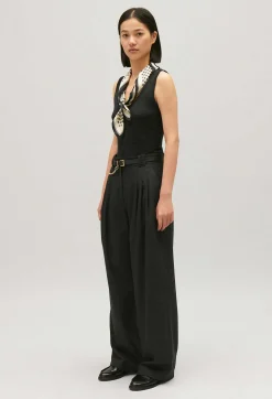 Best Sale Flecked Grey Wide-Leg Trousers Women Jeans And Trousers