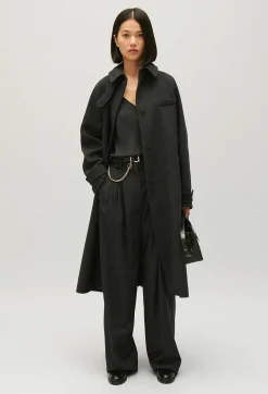 Shop Flecked Grey Wool Mid-Length Coat Women Jackets And Coats