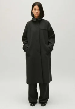 Shop Flecked Grey Wool Mid-Length Coat Women Jackets And Coats