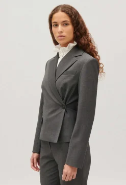 New Flecked Grey Wrapover Suit Jacket Women Blazers