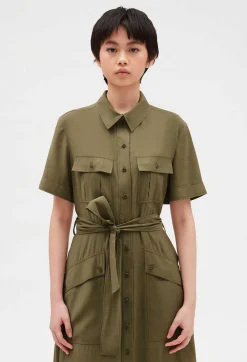 Clearance Flowing Short-Sleeved Midi Dress Women Dresses